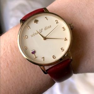 Kate Spade Metro Merlot Leather Strap Gold Watch